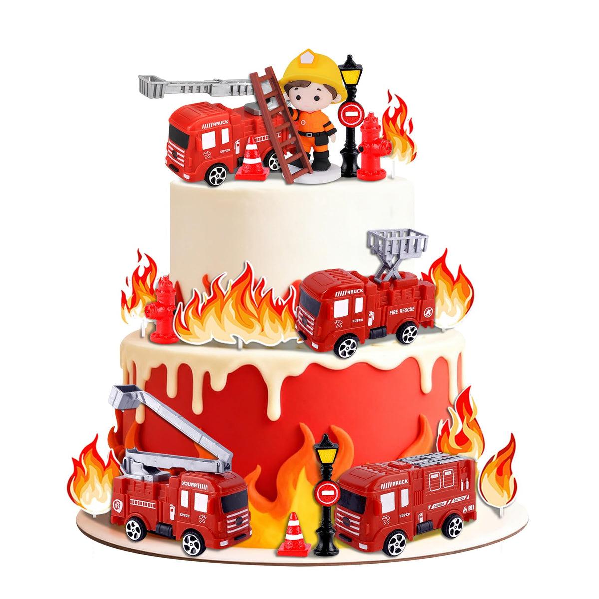 LAST HOE DOWN firefighter cake topper creates a bold birthday centerpiece