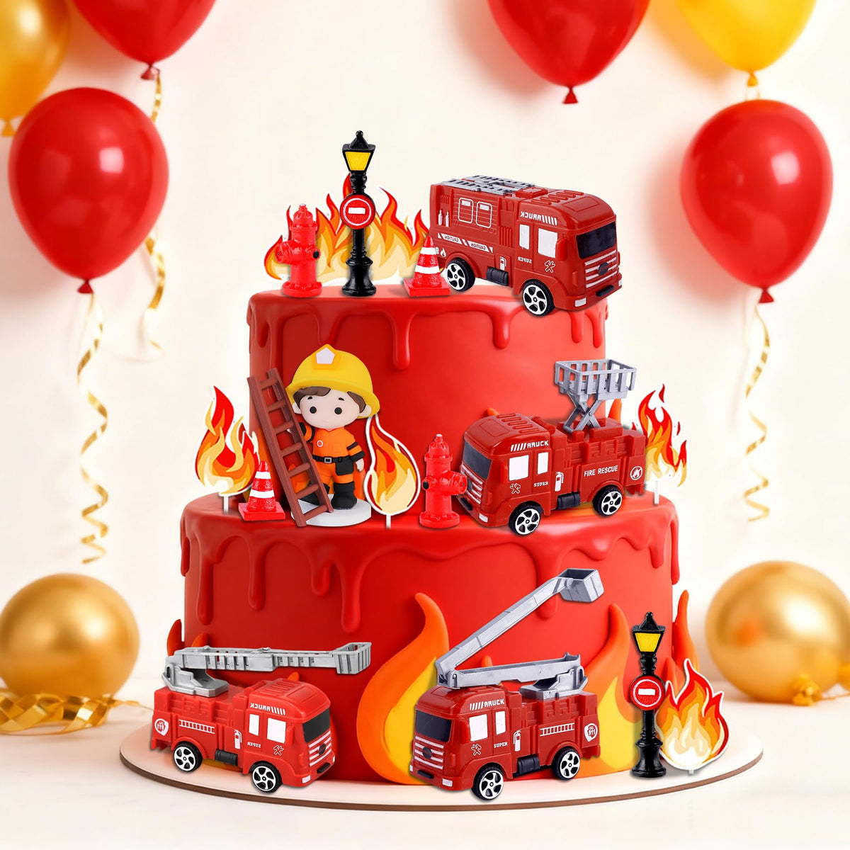 LAST HOE DOWN firefighter topper set helps create cohesive party decor