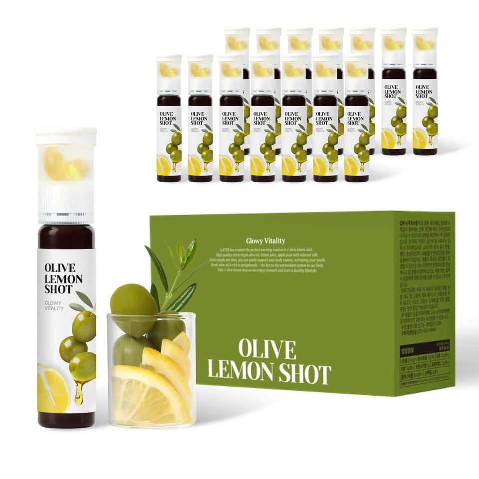 LATIB Olive Lemon Shot bottle promotes antioxidant daily wellness.