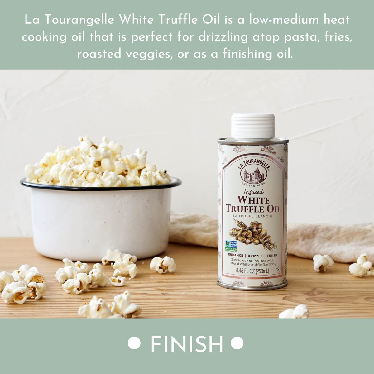La Tourangelle White Truffle Oil drizzle on popcorn adds gourmet depth