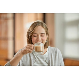Keurig milk powder latte creation on a café counter
