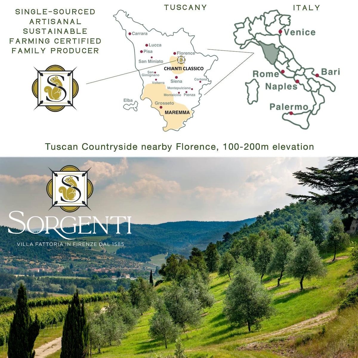 Laudemio Sorgenti glass bottle preserves freshness by limiting oxidation