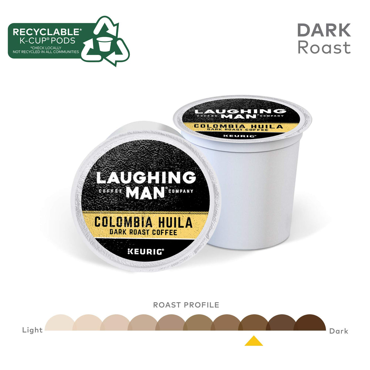 Arabica beans close-up for Laughing Man Colombia Huila, premium flavor.