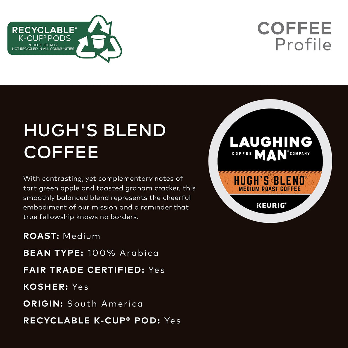 Brewed Laughing Man Hugh's Blend cup reveals bright, balanced notes with apple and graham.