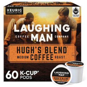 Laughing Man Hugh's Blend packaging for quick, mess-free morning coffee.