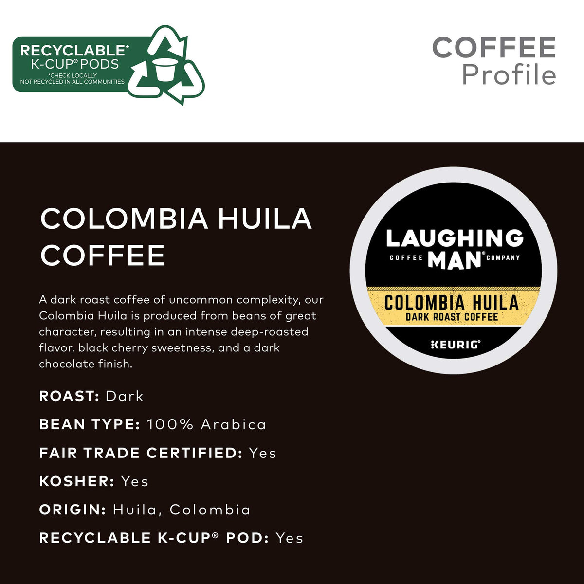 Laughing Man recyclable K-Cup symbol, eco-friendly coffee option.