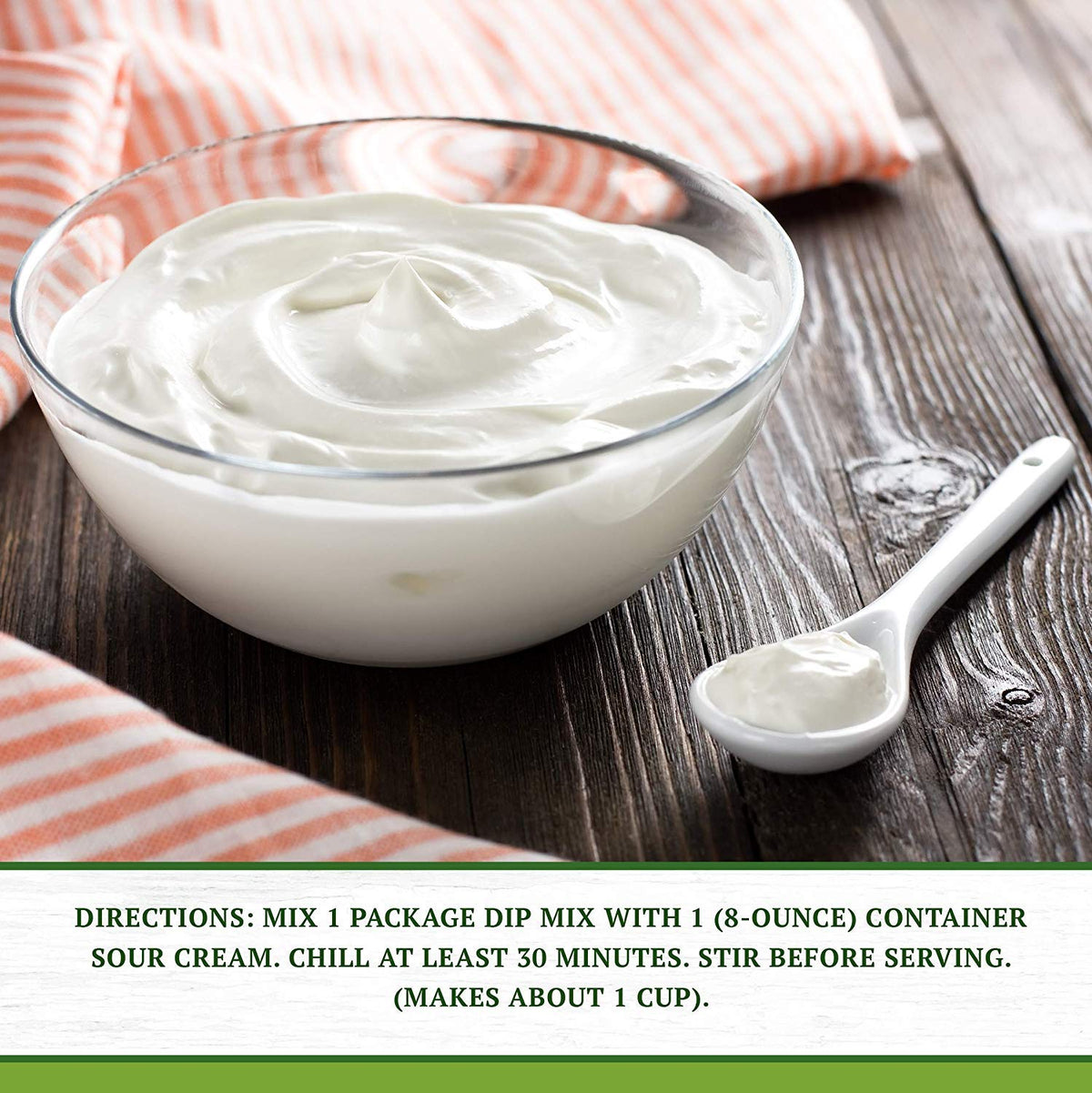 Prepared dip on a plate using Laura Scudder's Green Onion Dip Mix.