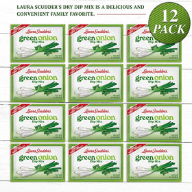 Ingredients label glimpse of Laura Scudder's Green Onion Dip Mix for versatile flavor options.