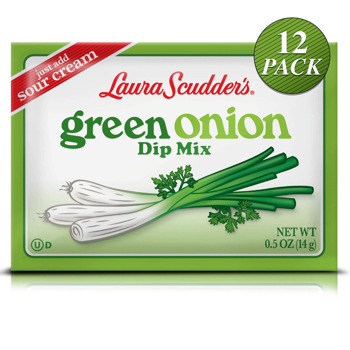 Laura Scudder's Green Onion Dip Mix packaging front for quick party snacks.