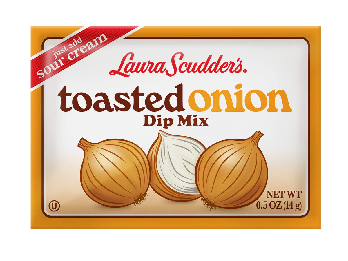 Laura Scudder's Toasted Onion dry dip mix in a 0.5 oz pack for chips and veggies
