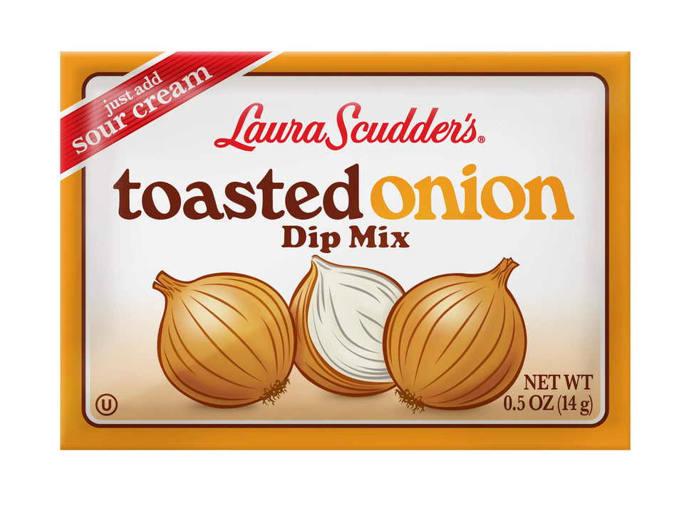 Laura Scudder's Toasted Onion dry dip mix in a 0.5 oz pack for chips and veggies