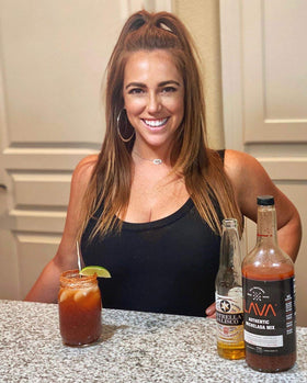 LAVA Michelada mixer bottle pour action.