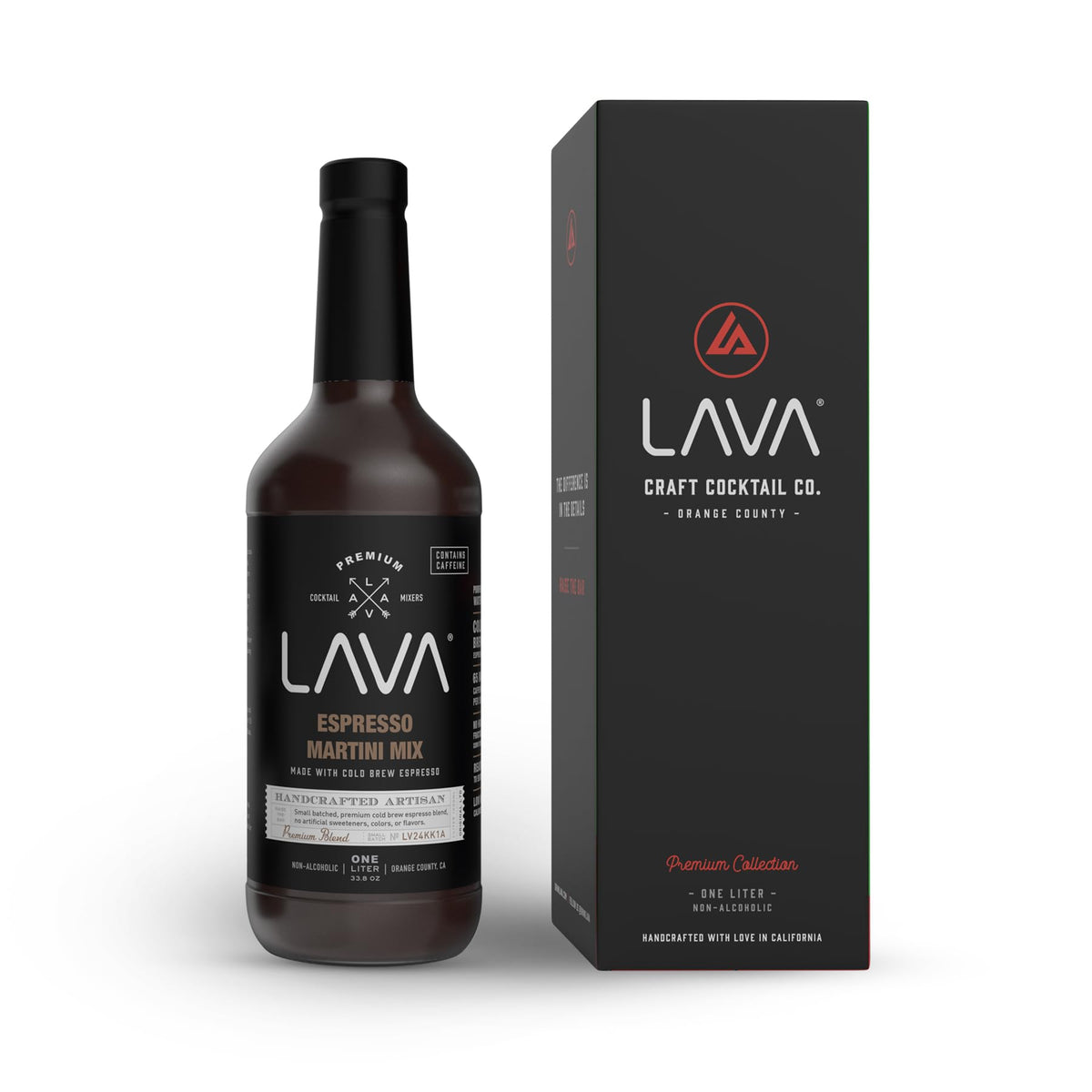 LAVA Premium Espresso Martini Mix bottle front view, quick home cocktails.