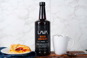 LAVA Premium Mocha coffee swirl on latte enhances flavor.
