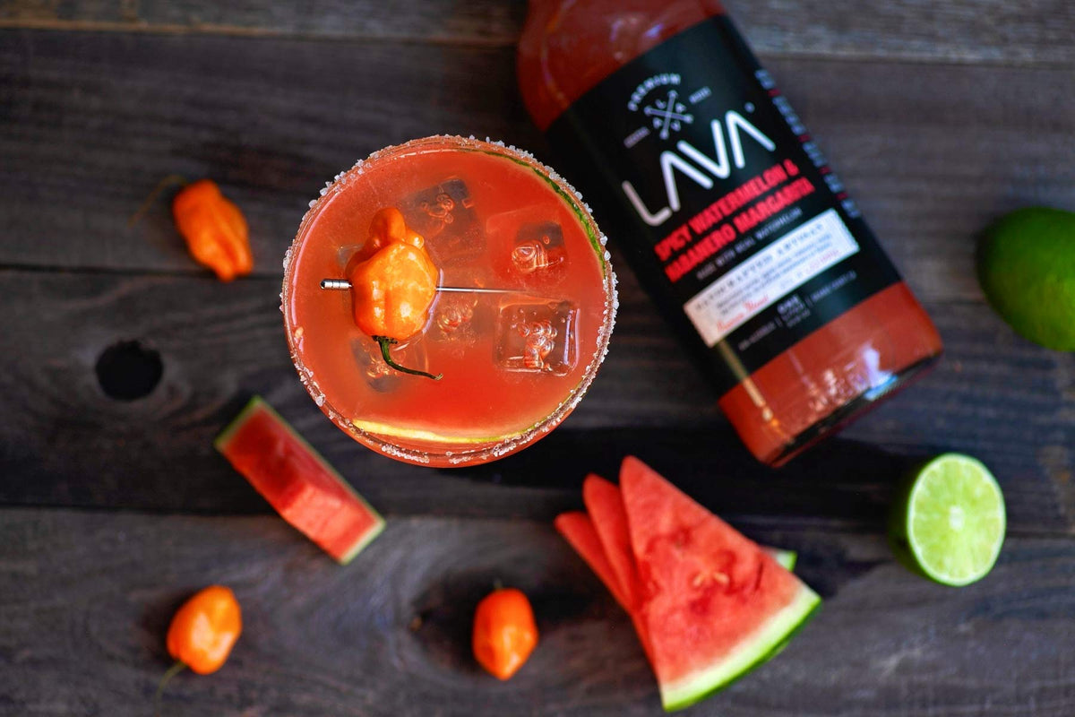 Margarita glass with salted rim and vibrant LAVA mix