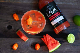 Margarita glass with salted rim and vibrant LAVA mix
