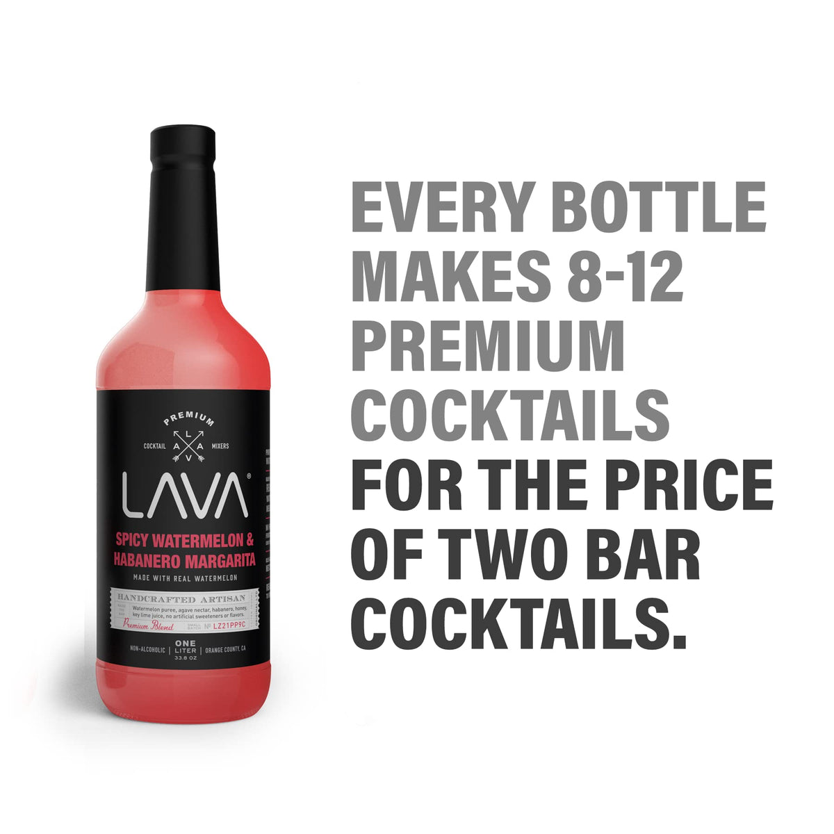 LAVA mix being poured into a margarita glass for a ready-to-use drink