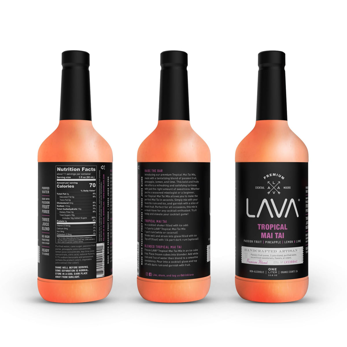 LAVA Mai Tai Mix bottle on countertop highlighting no artificial sweeteners