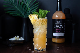 LAVA Mai Tai Mix pour-setup on bar for quick cocktail preparation