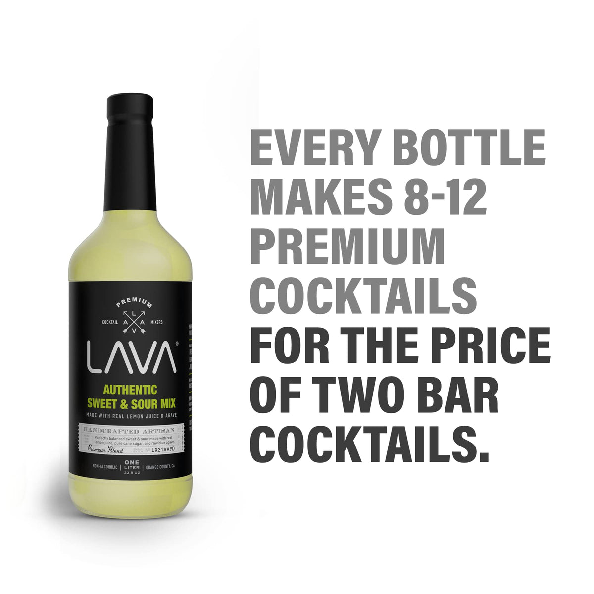 LAVA sweet & sour mix shows real lemon and lime juice for vibrant authentic citrus flavor