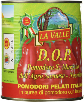 La Valle San Marzano tomatoes side view, great for Italian cooking.