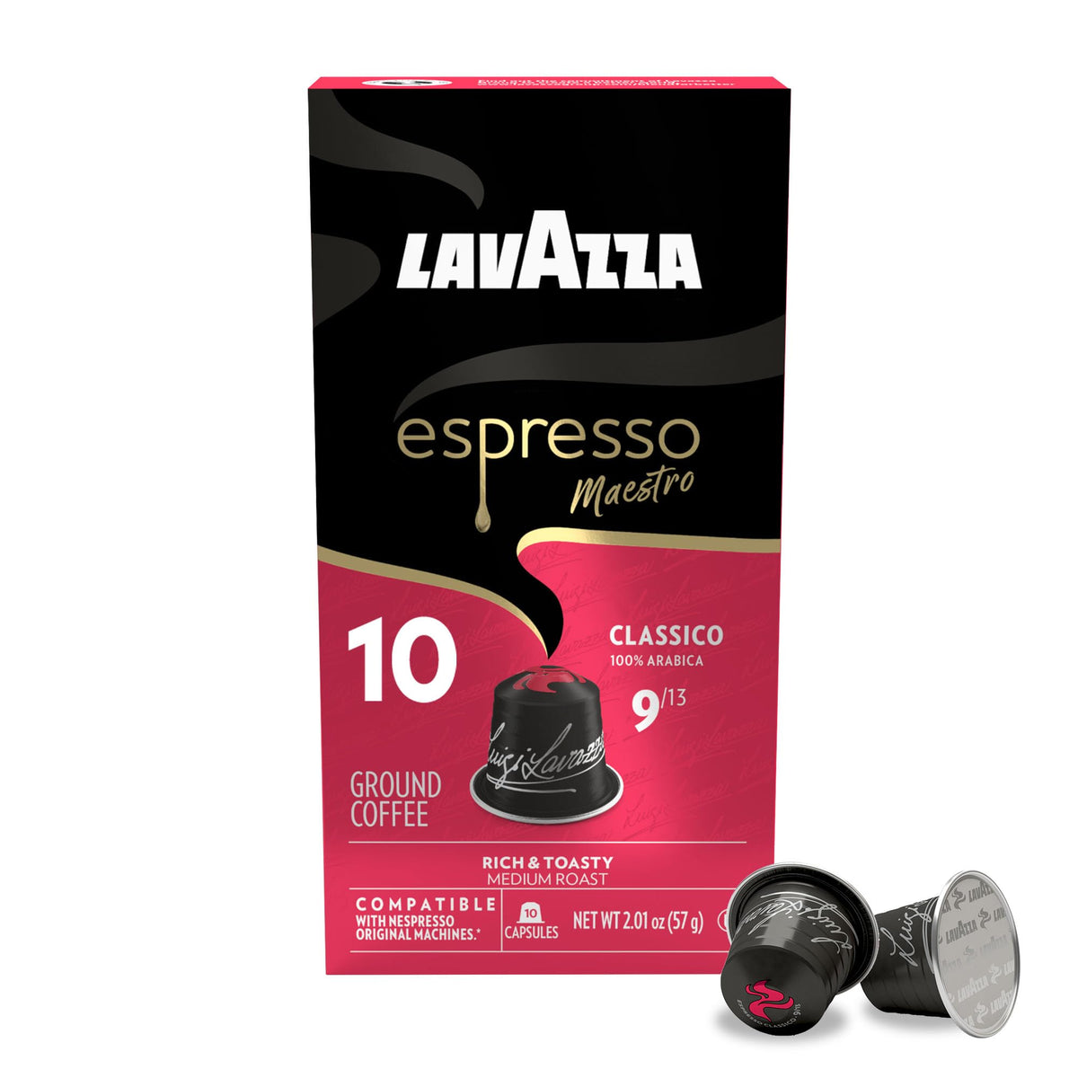 Italy-roasted Lavazza Armonico capsules highlighting premium Arabica blend.