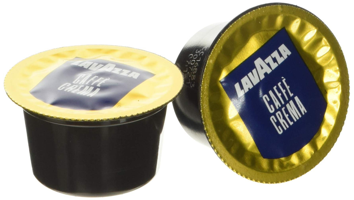 Lavazza Blue capsules close-up showcasing Arabica beans and aroma.