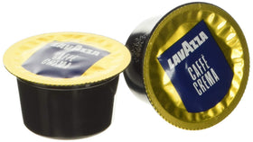 Lavazza Blue capsules close-up showcasing Arabica beans and aroma.