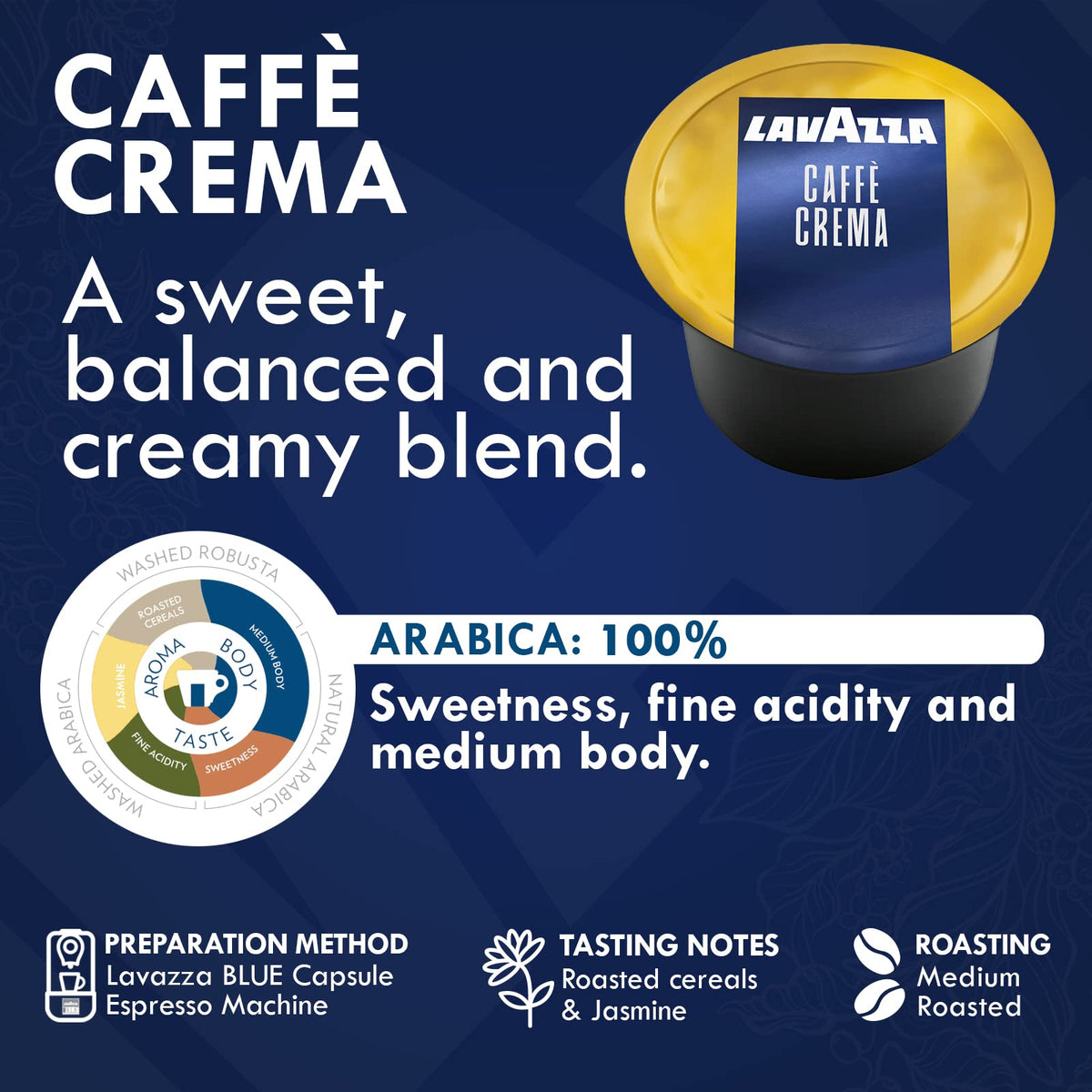 Lavazza Blue Gold Selection pods with refined aroma and crema.