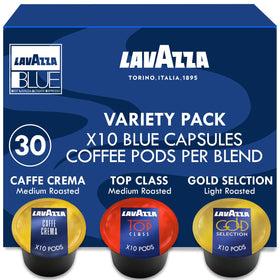 Lavazza Blue Top Class pods in a box for quick espresso at home.