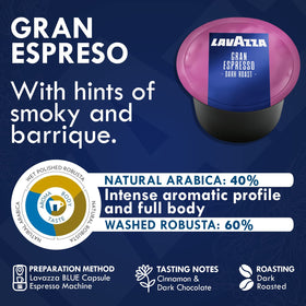 Lavazza Blue 100-count box for convenient bulk packaging at home or office