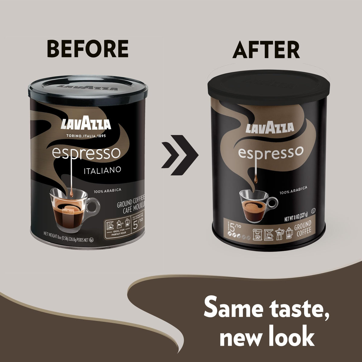 Lavazza Caffe Espresso beans releasing warm aroma while preparing a cup