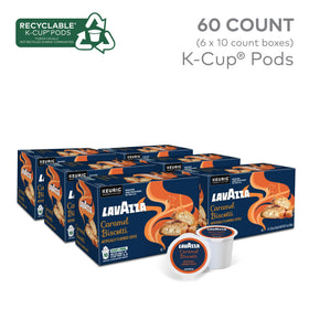Lavazza Caramel Biscotti beans closeup highlights premium Arabica quality and aroma.