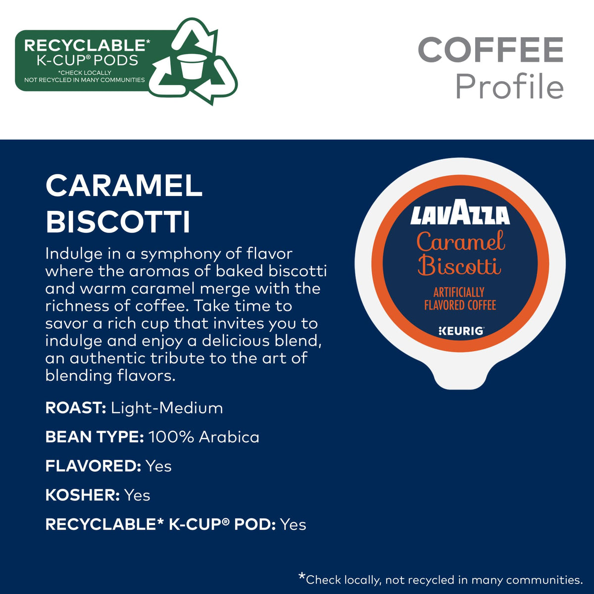 Steaming Lavazza Caramel Biscotti cup promises cafe-like aroma at home.