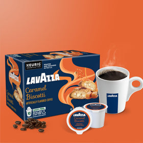 Lavazza Caramel Biscotti light-medium roast depicted with warm amber tones.