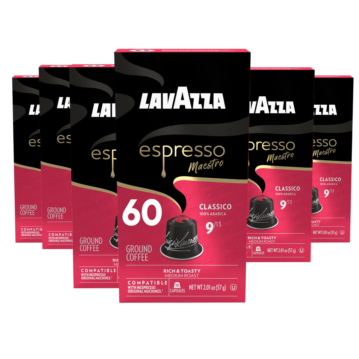 Lavazza Classico capsules 60-pack bundle seen from the side for easy daily espresso
