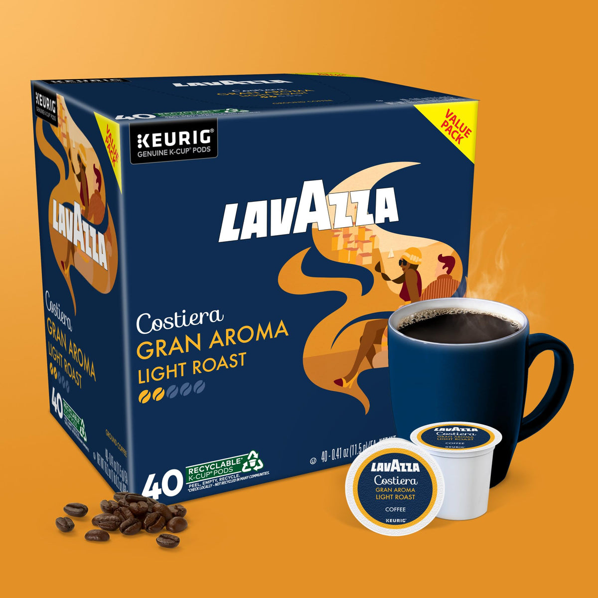 Lavazza Costiera Gran Aroma 40-count box for budget-friendly daily coffee.