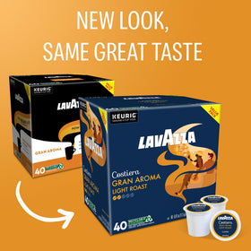 Lavazza Costiera Gran Aroma packaging close-up for premium coffee experience.