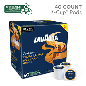 Lavazza Costiera Gran Aroma pods in a display tray for quick brews.