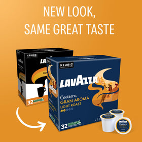 Lavazza Costiera Gran Aroma pouring cup captures floral aroma and smooth finish.
