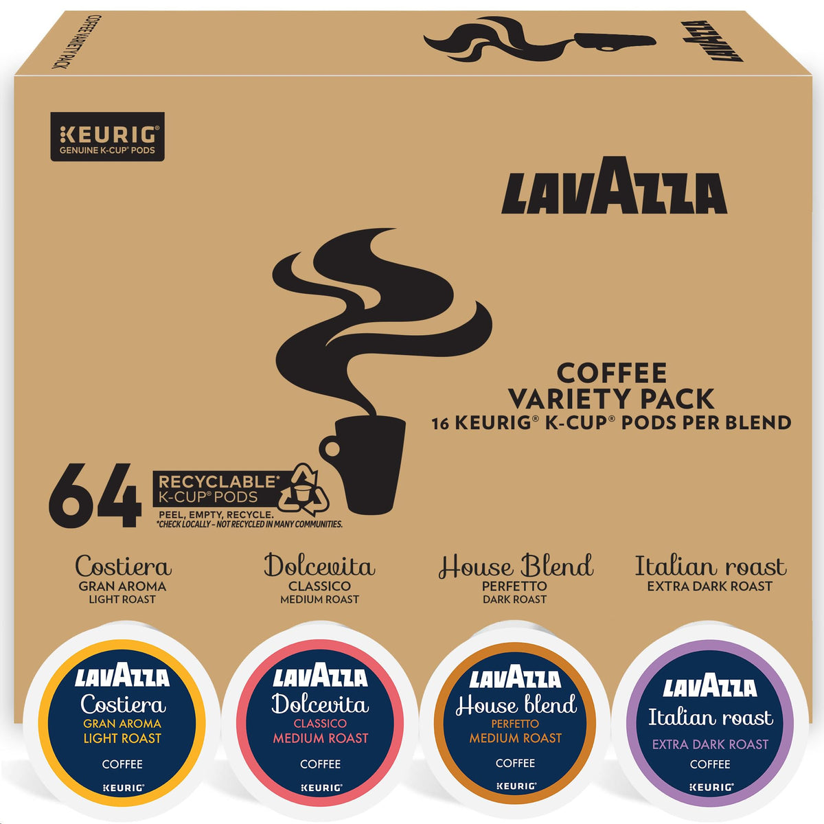 Lavazza Costiera K-Cup pod for light roast with smooth aroma and quick brew.