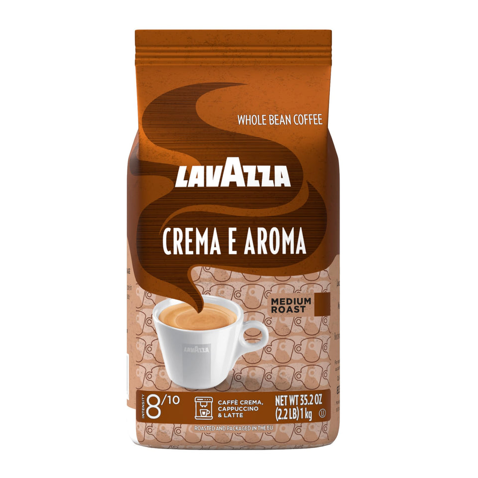 Lavazza Crema e Aroma whole bean bag for espresso with rich earthy notes.
