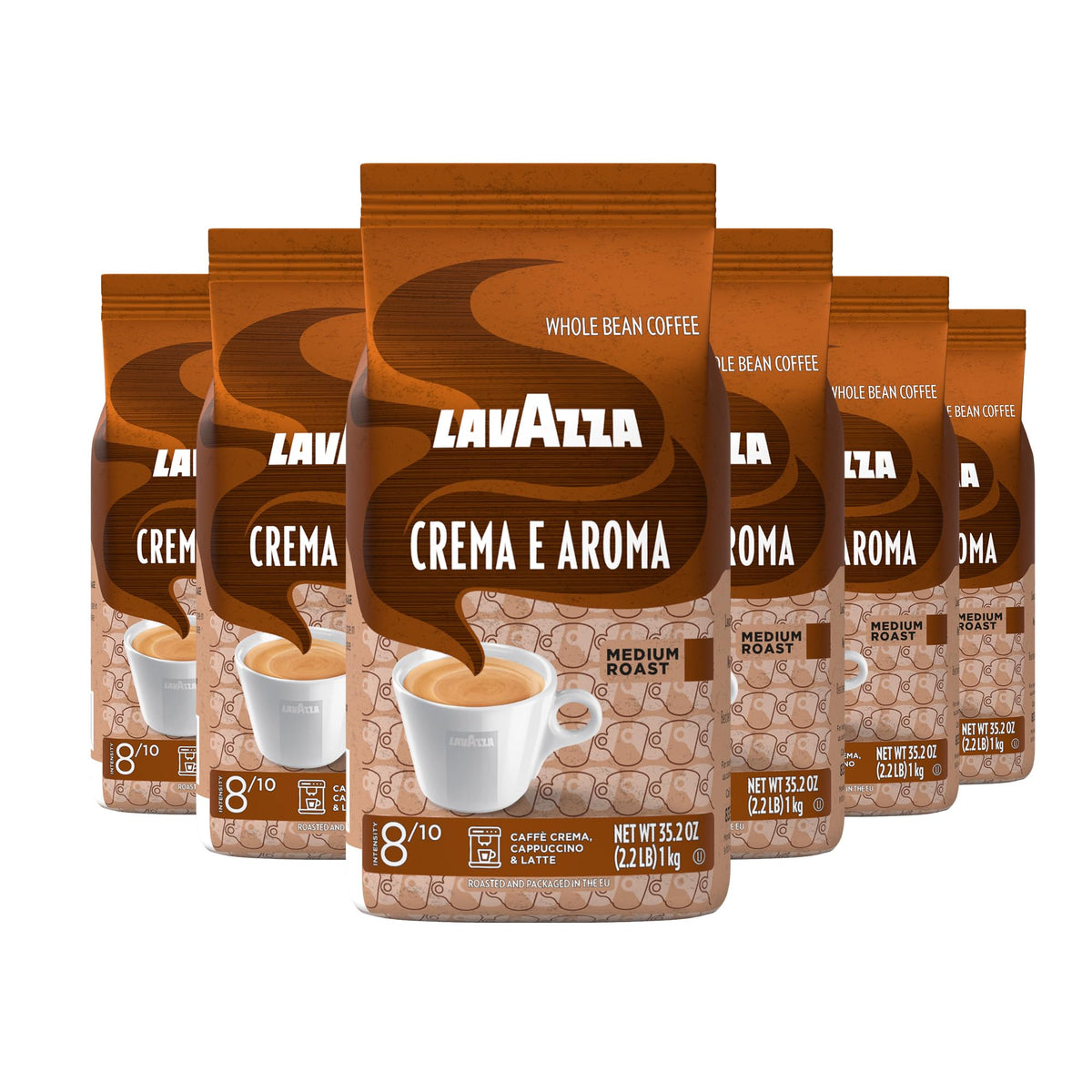 Lavazza Crema e Aroma whole-bean bag for versatile home brewing.