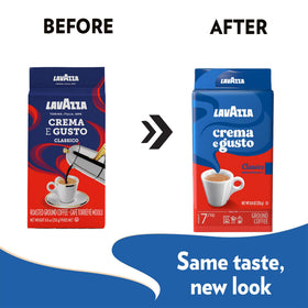 Lavazza Crema e Gusto coffee beans pouring to release aroma.