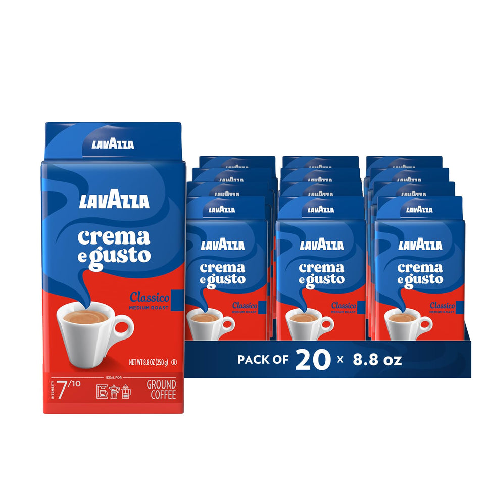 Lavazza Crema e Gusto ground coffee bag ready for espresso and drip brewing.