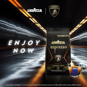 Lavazza dark roast beans display rich crema and full-bodied espresso.