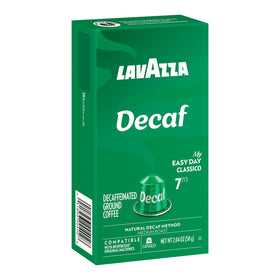 Lavazza Decaf aluminum capsules label detail clear roast info and batch for consistent results