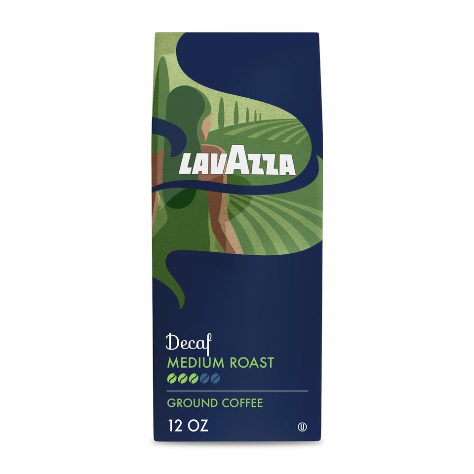 Lavazza decaf ground coffee bag ready for a smooth drip brew.