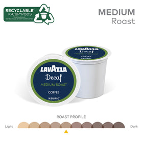 Steam rises from a Lavazza Decaf medium roast cup