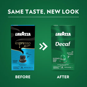 Lavazza DEK decaf medium roast capsules with balanced flavor for everyday espresso.